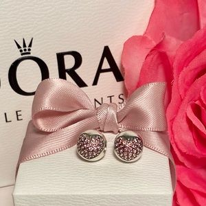 🌹🍃(2)New Pandora Sterling Silver“Love of my Life” Pink Pave’ Heart Clip Charms